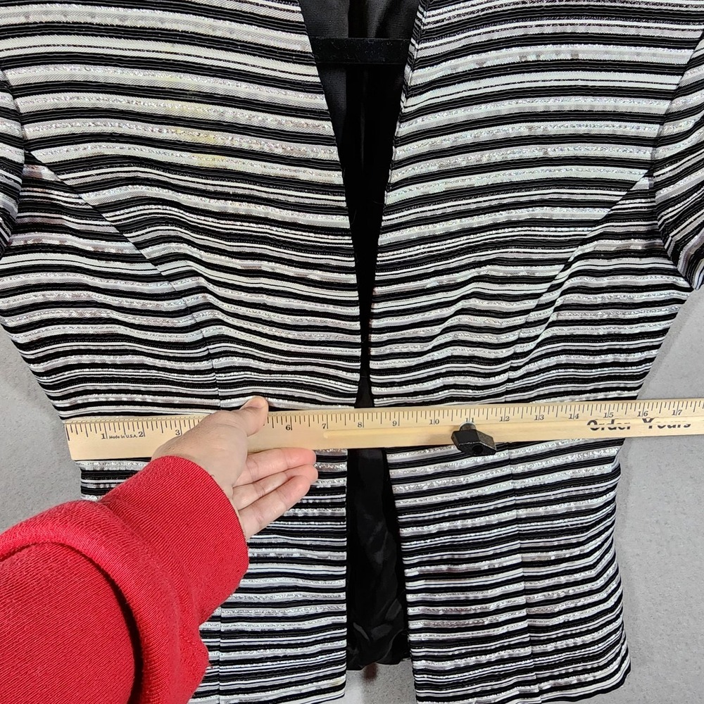 Xscape Blazer Womens 4 Black White Striped Metallic Open Front Jacket Made USA - Picture 8 of 8